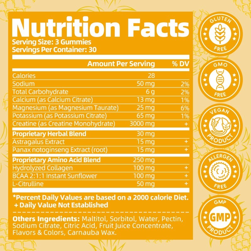 Creatine Monohydrate Gummies Energy Muscle Growth Performance / 90 Count
