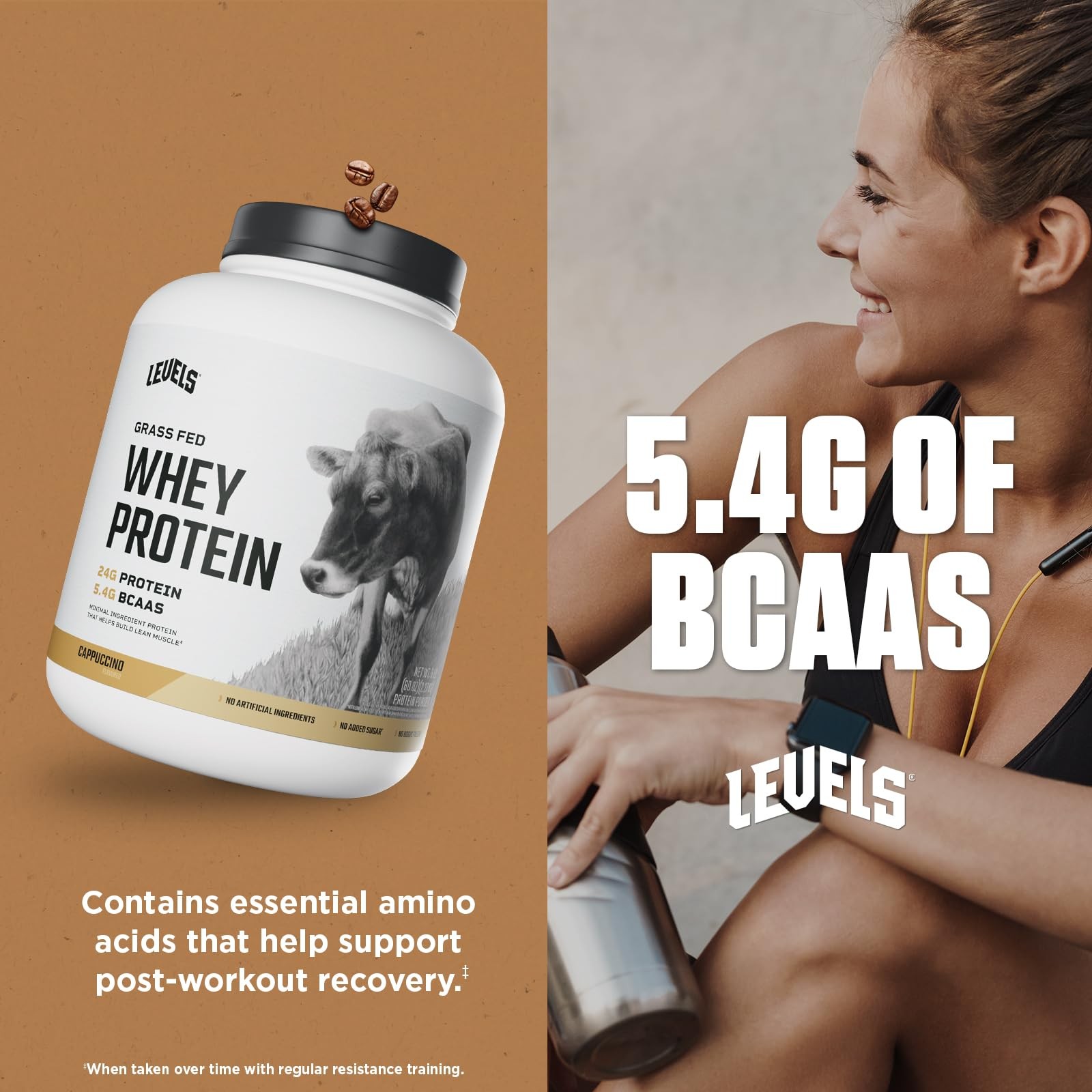 Levels Grass Fed Whey Protein Powder No Artificials 24G of Protein Cappuccino…