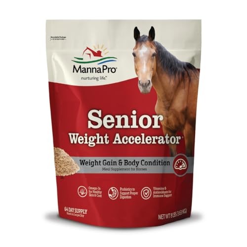 Manna Pro Senior Horse Weight Gain Supplement with Omega-3 & Flaxseed – 8 lb