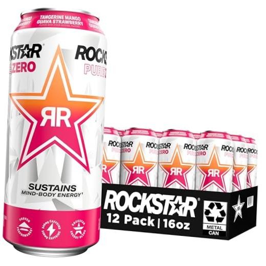 Rockstar Pure Zero 16 Fl Oz (Pack of 12) Tangerine Mango Guava Strawberry