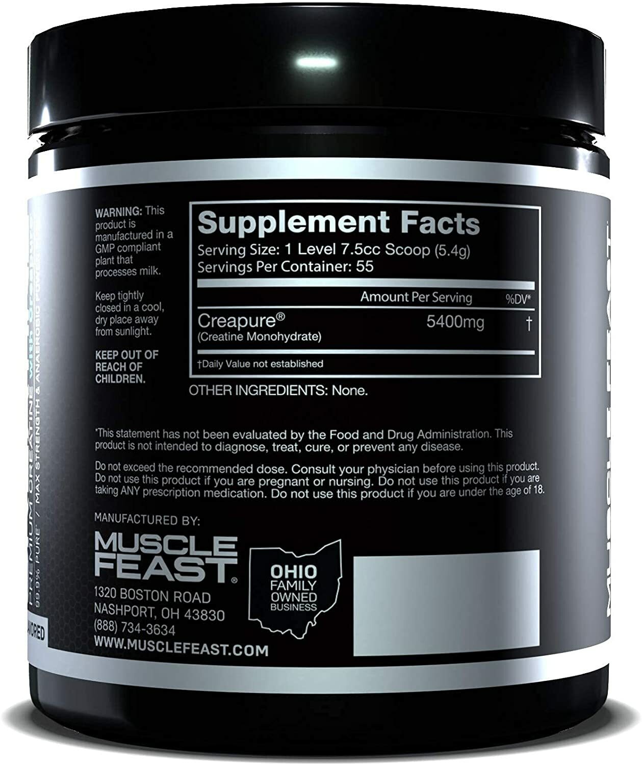 Muscle Feast Creapure Creatine Monohydrate Powder, Keto Gluten-Free, 300G