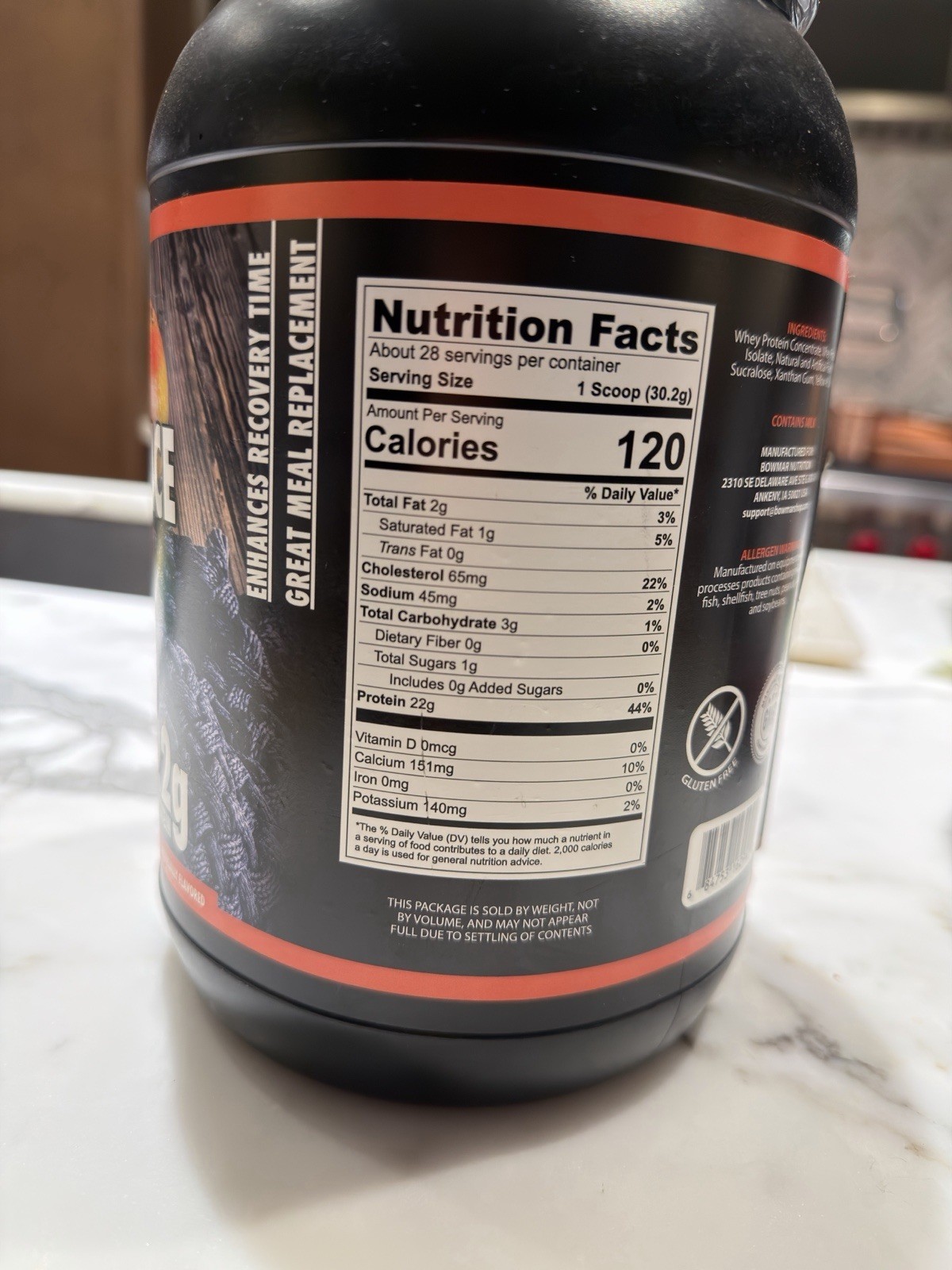 Bowmar Nutrition Whey Protein Powder Pumpkin Spice Gluten-Free 28 Servings 22g