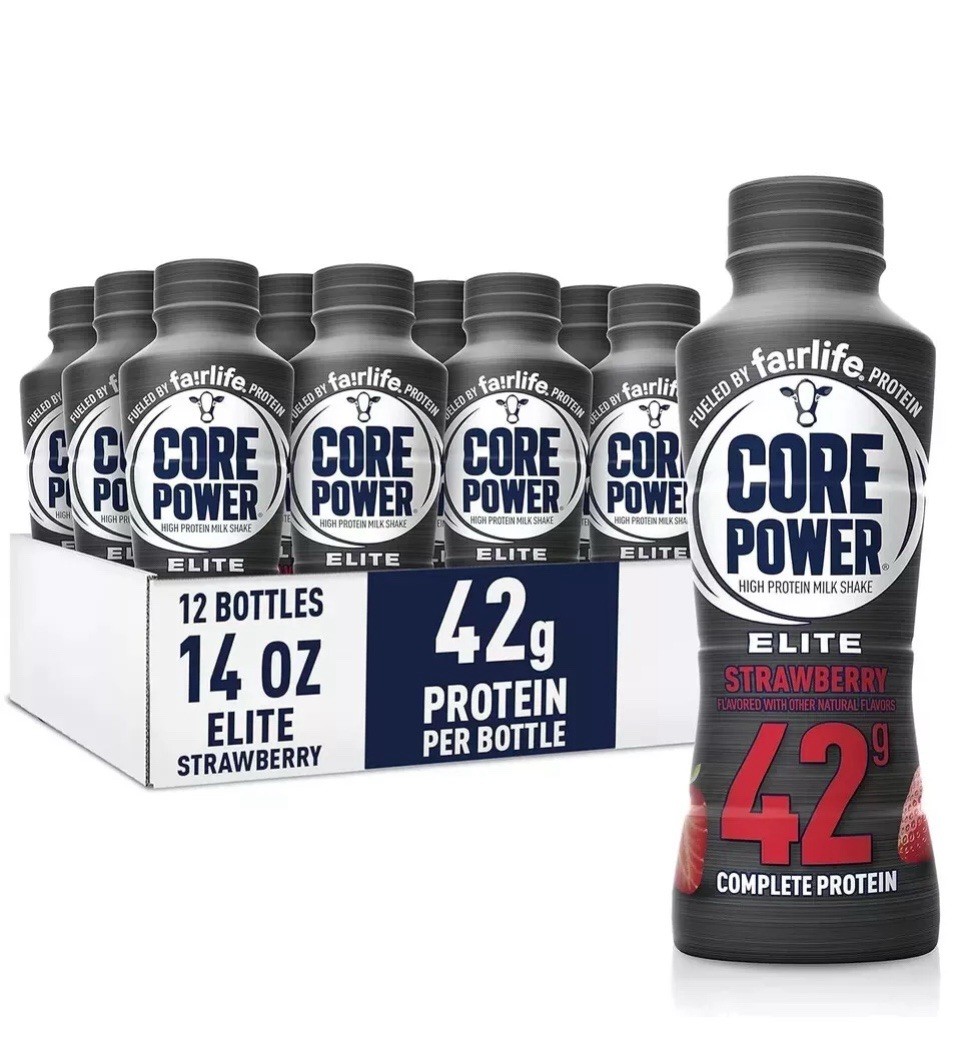 Core Power Elite High Protein Shake, Strawberry, 42g Bottle, 14oz, 12 Pack