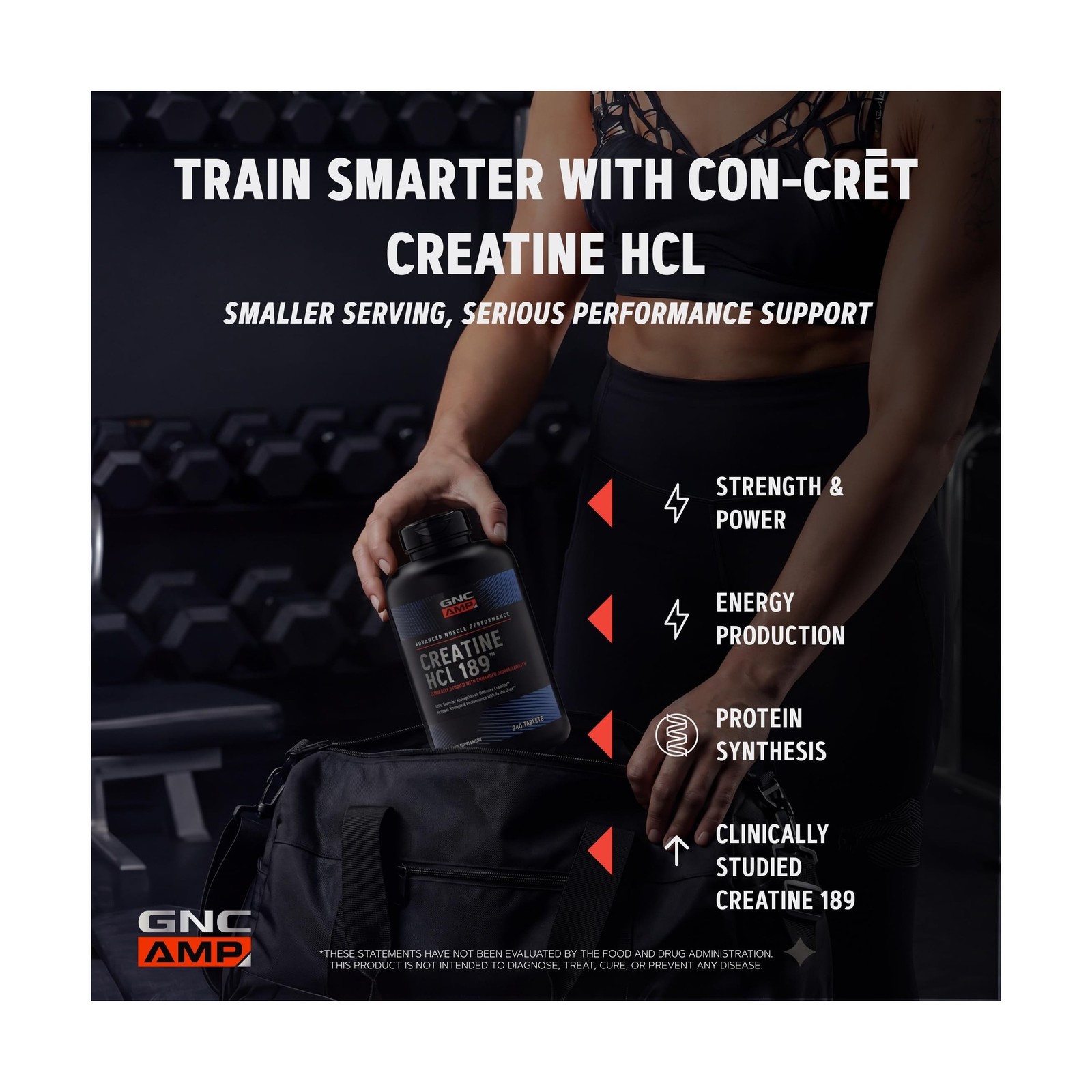 GNC AMP Creatine HCl 189, Targeted Muscle Builder and Recovery Supplement, Fa…