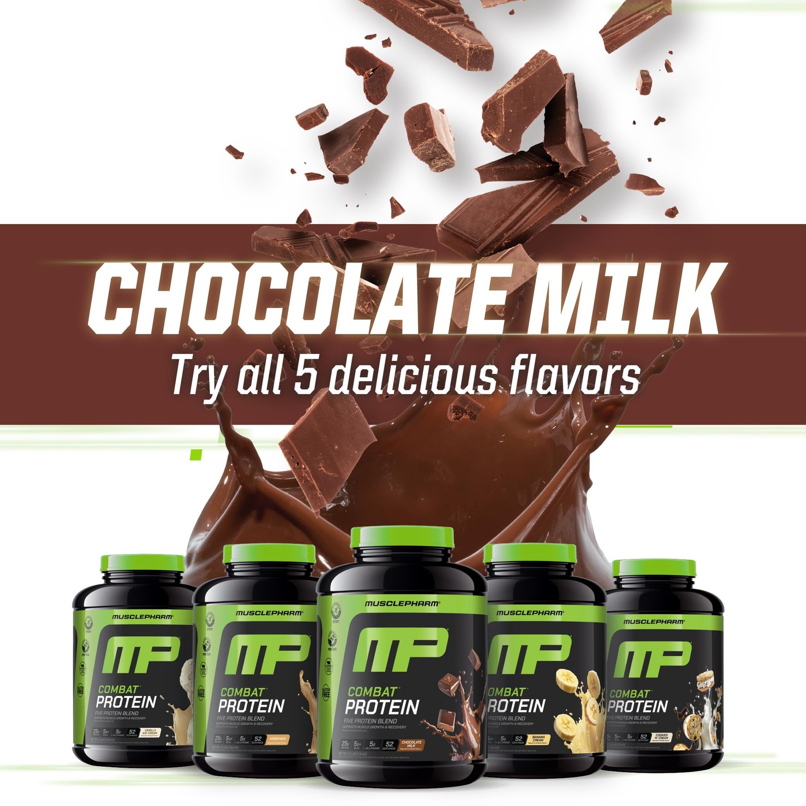 Musclepharm Combat Protein Powder, Chocolate Milk – 4 Lb – Sin Gluten – 52 Po…