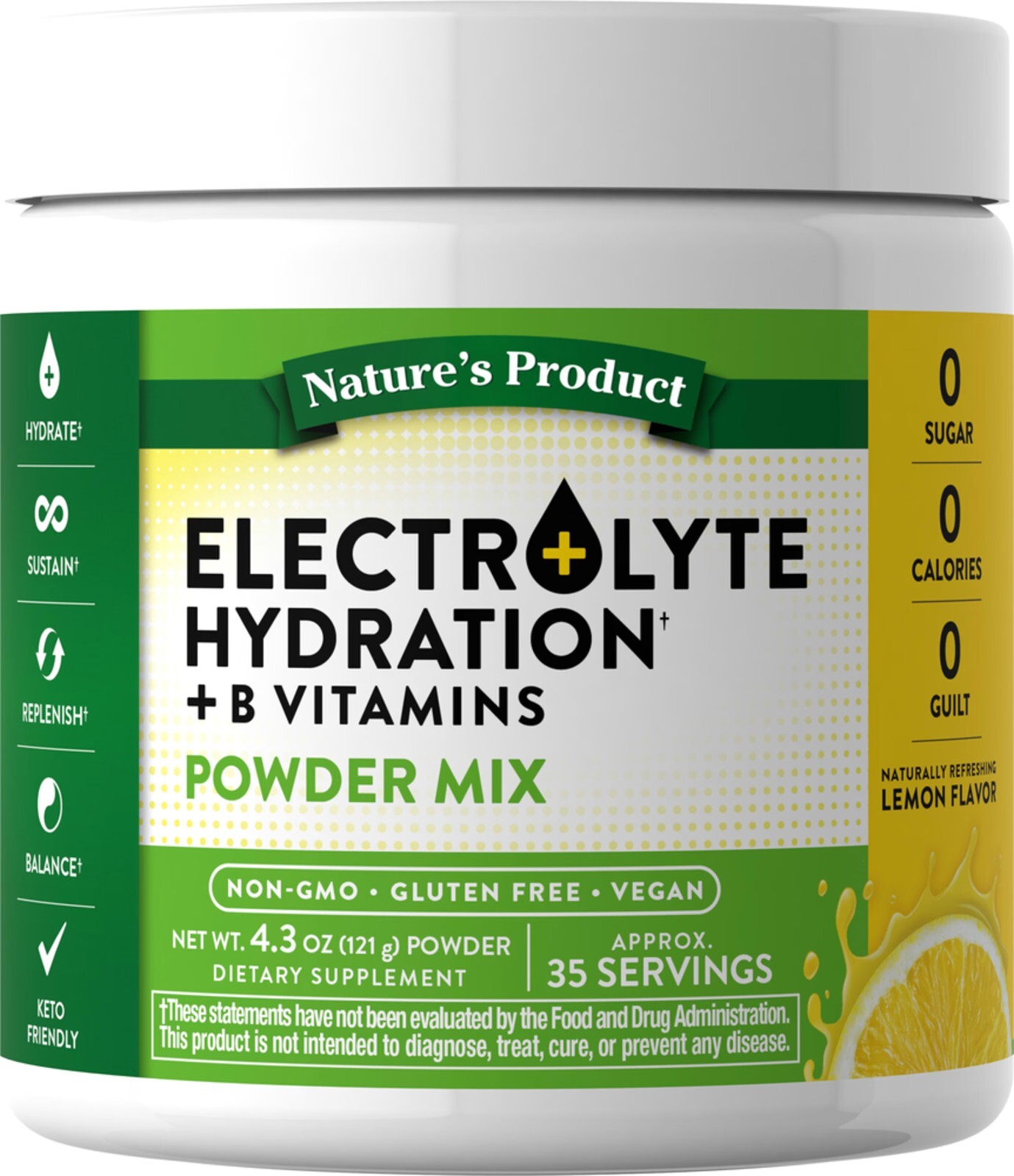 Electrolyte Hydration + Vit B (Delicious Refreshing Lemon), 4.3 oz (121g) Powder