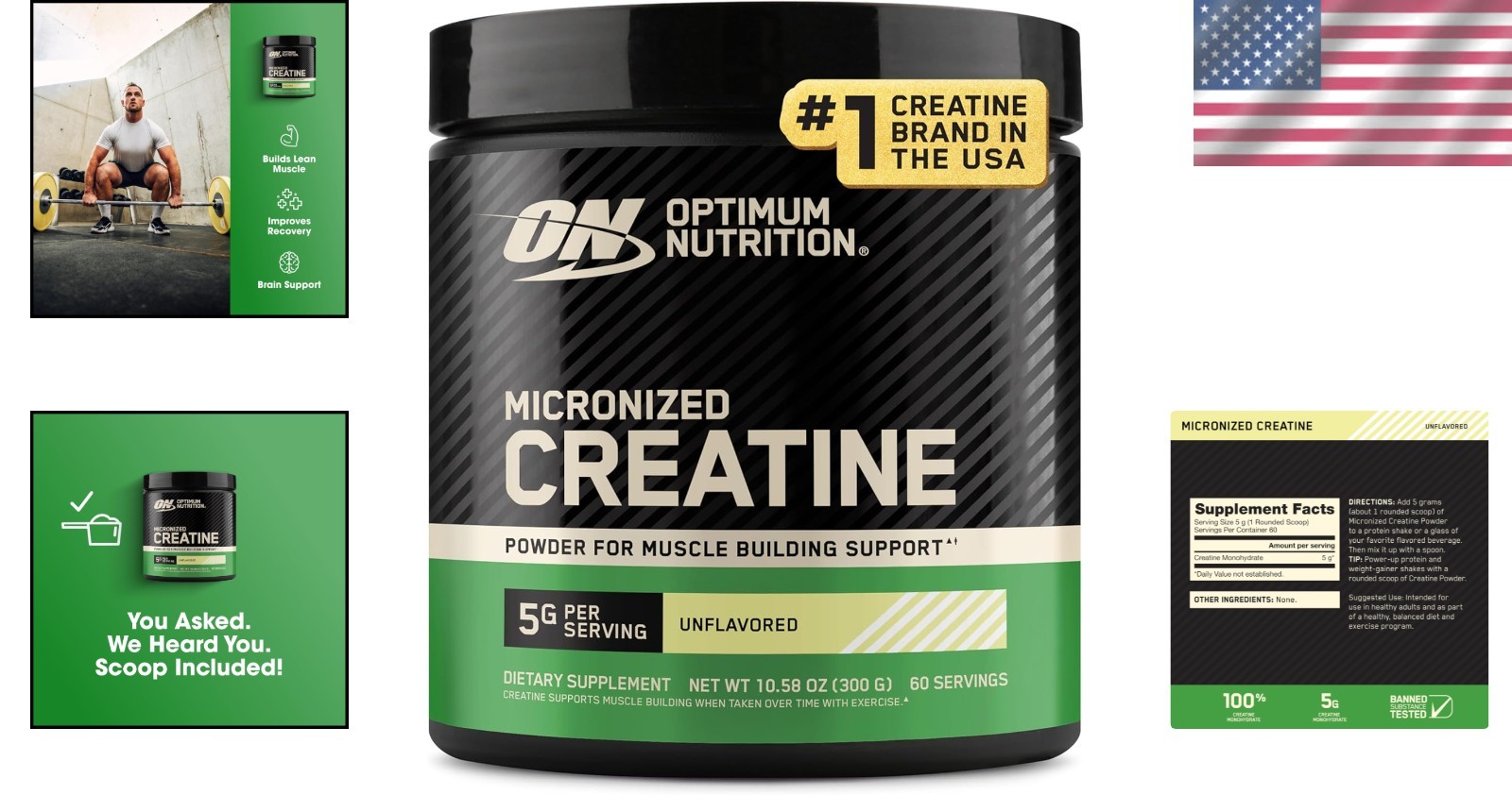 Micronized Creatine Monohydrate Powder, 5g/Serv, Banned Substance Tested
