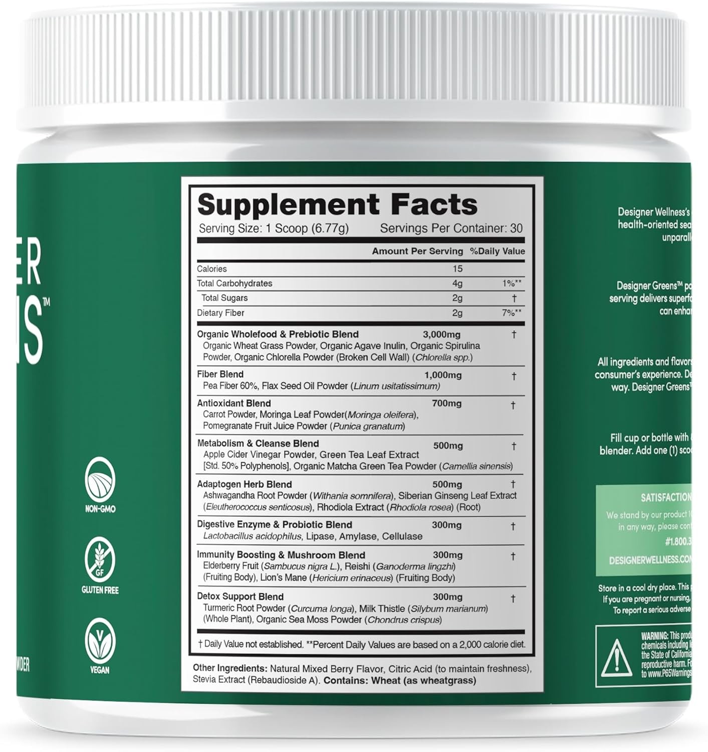 Designer Wellness, Designer Greens Superfood Powder with Prebiotics, Probiotics,