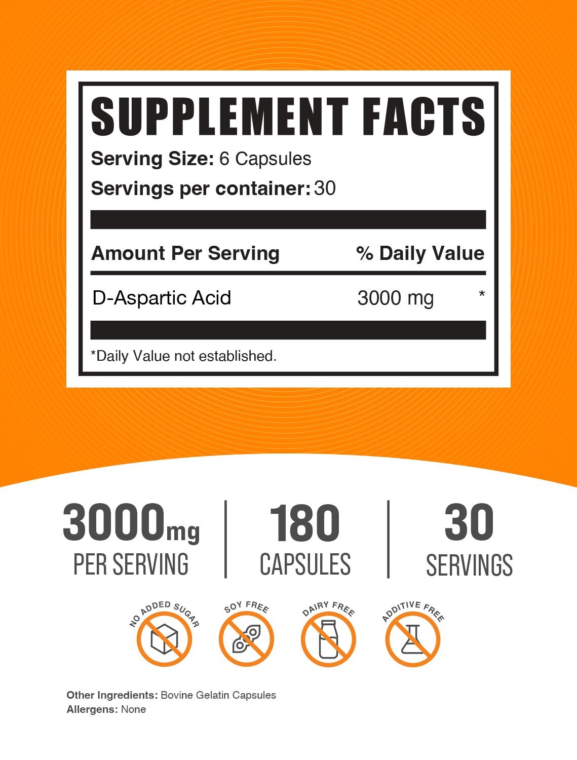 BulkSupplements D-Aspartic Acid 180 Capsules – 300 mg Per Serving