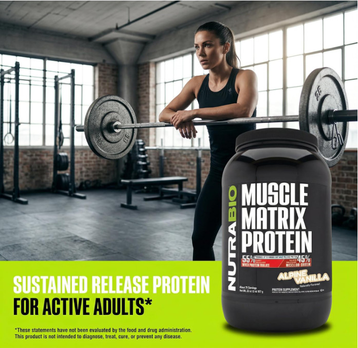 NutraBio Muscle Matrix Protein Powder, Vanilla, 2 lb, 28 Servings