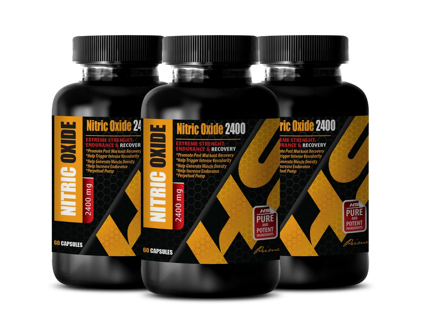 muscle growth pills – NITRIC OXIDE 2400 – pre workout supplements – 3 Bottles