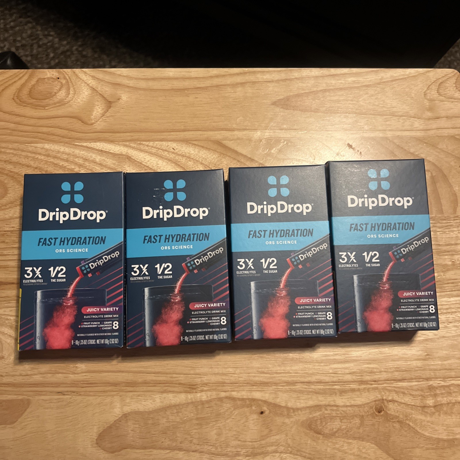 Lot of 4 (8) count boxes DripDrop Fast Hydration Electrolytes Juicy Variety