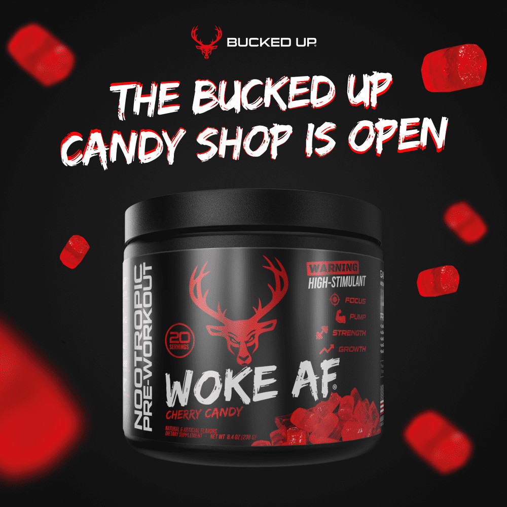 Bucked Up Woke AF Pre-Workout Powder, Increased Energy, Cherry Candy