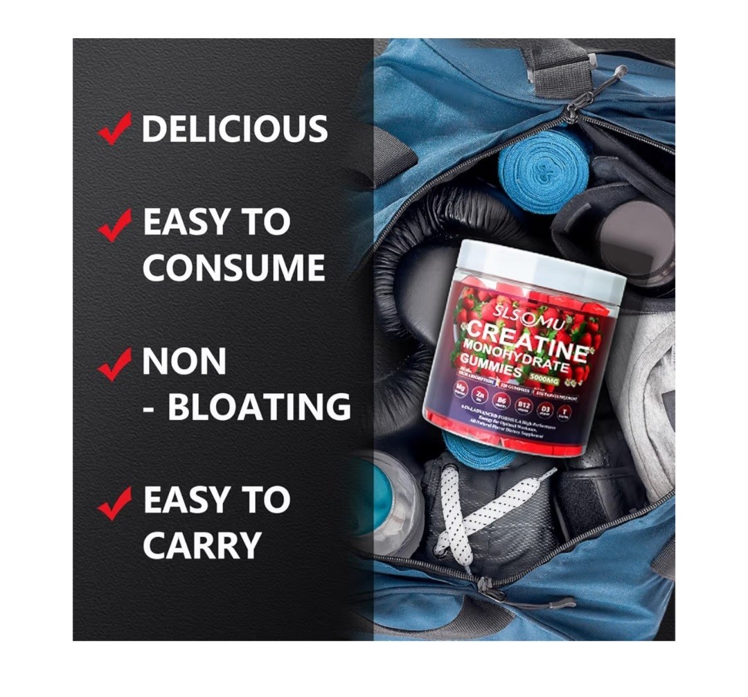 SLSOMU Creatine Monohydrate Gummies 5000mg Strawberry Vegan Sugar-Free 120ct