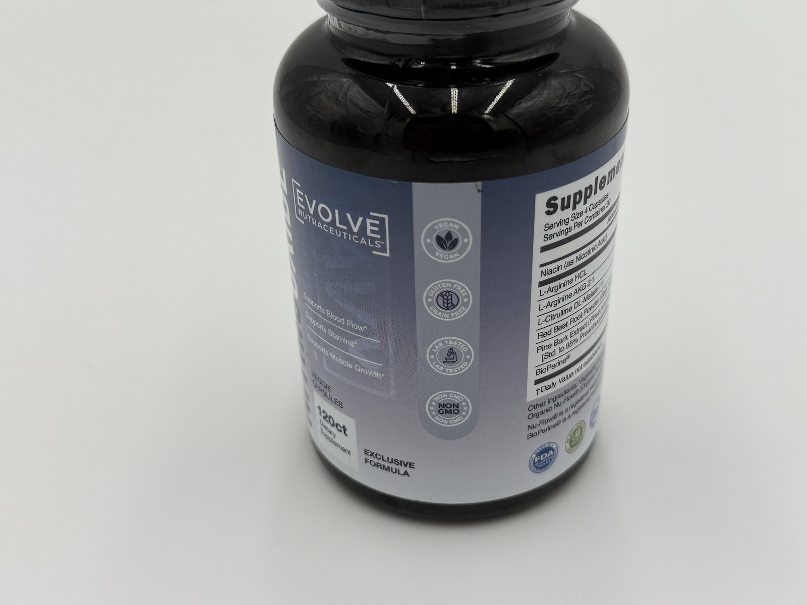 Evolve Nitric Oxide Booster 120 Ct, Stamina, Blood Flow & Muscle Growth 12/26