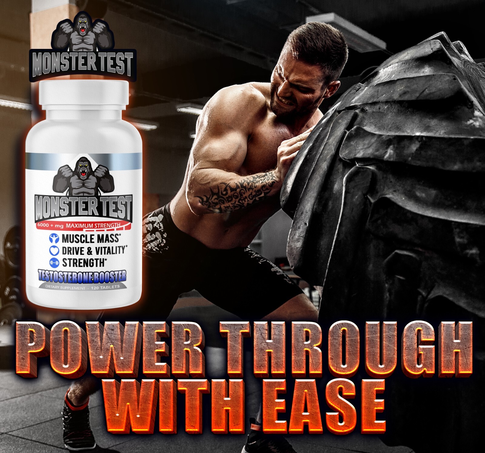 Angry Supplements Mens Monster Test T Booster w/ Zinc + Caffeine Energy Pills