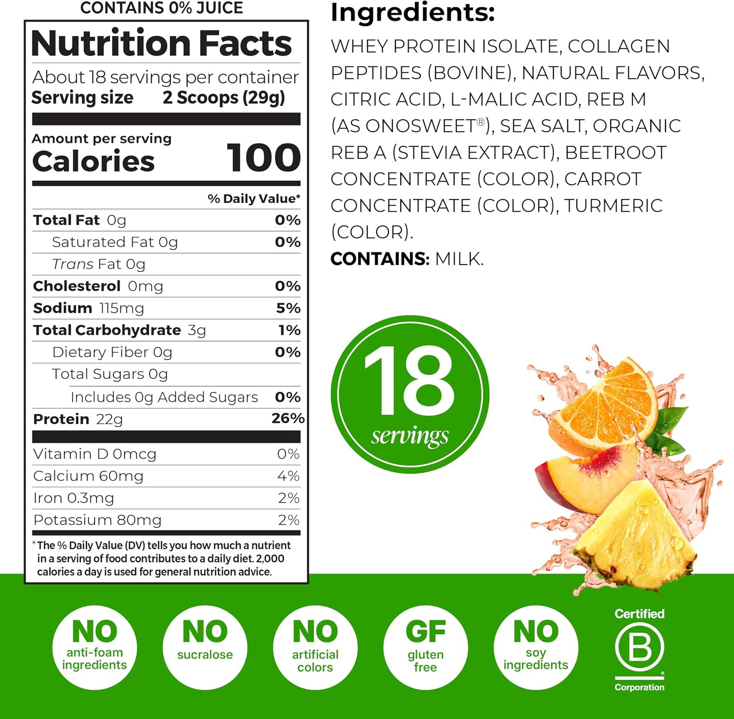 Clear Whey Isolate Protein Powder, Tropical Punch, 22G Protein, 0G Sugar, Suitab