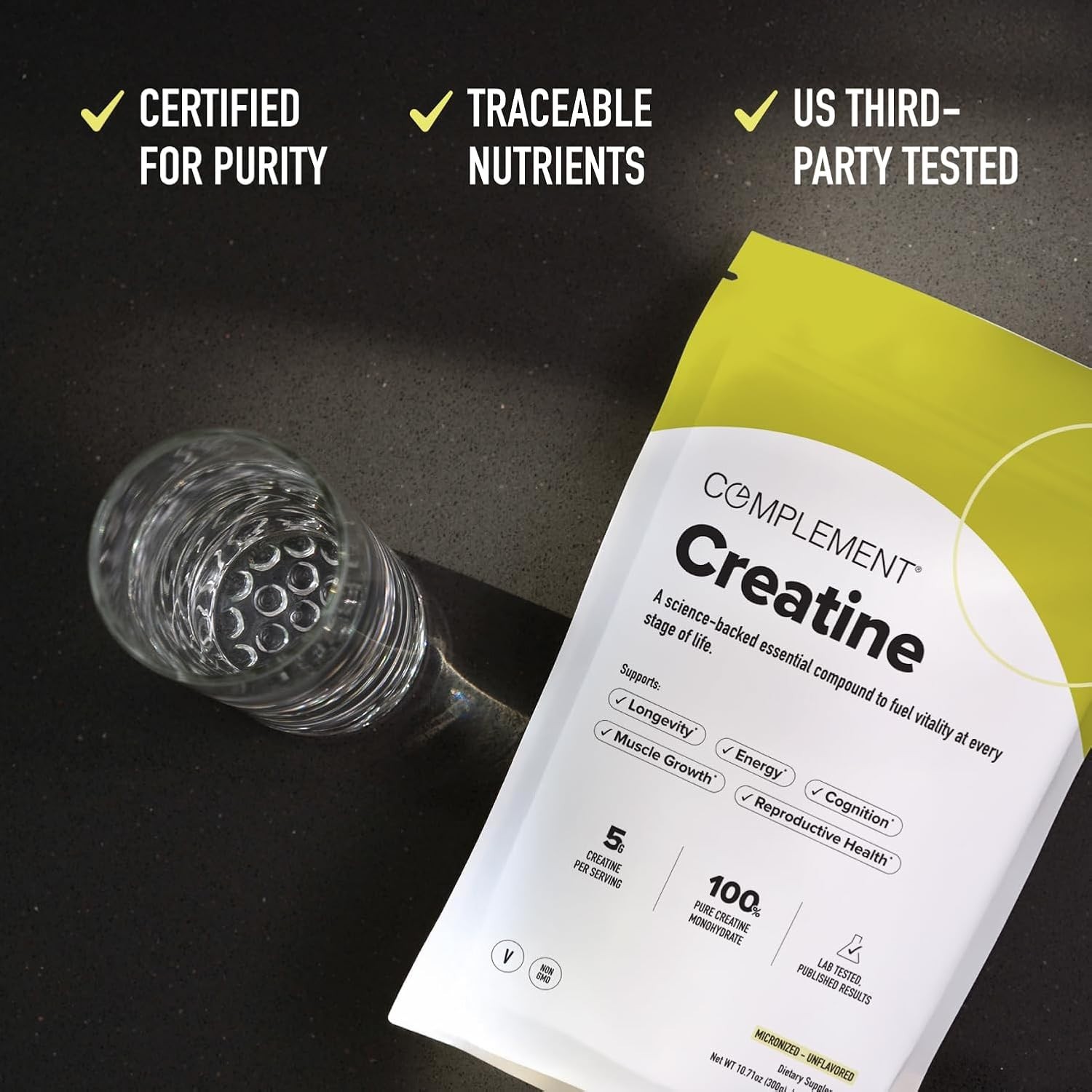 Complement Creatine Monohydrate Powder 300g 60 Servings Vegan Unflavored