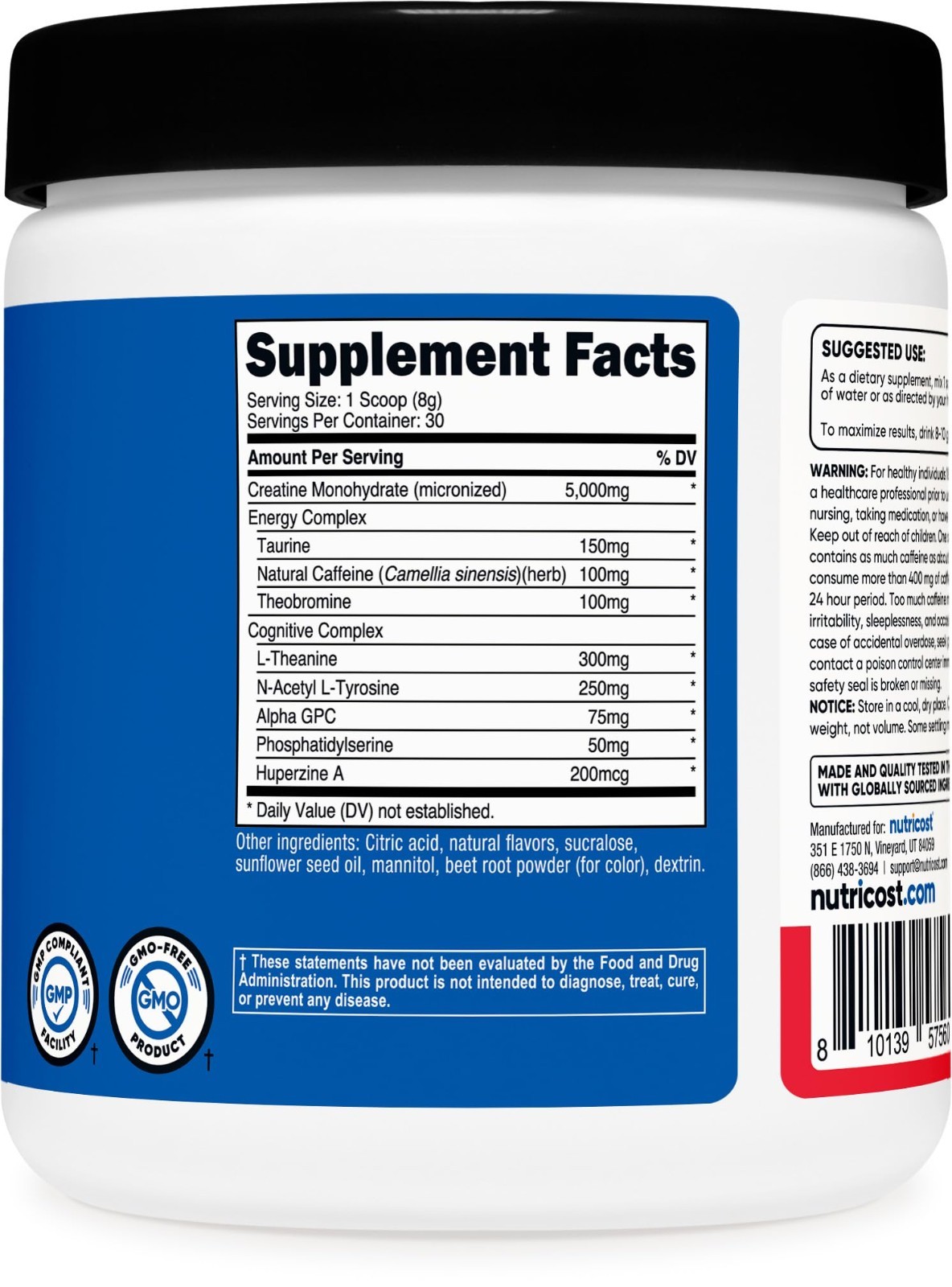 Creatine Monohydrate Powder + Energy Complex, Fruit Punch, 30 Servings, GMO-Free