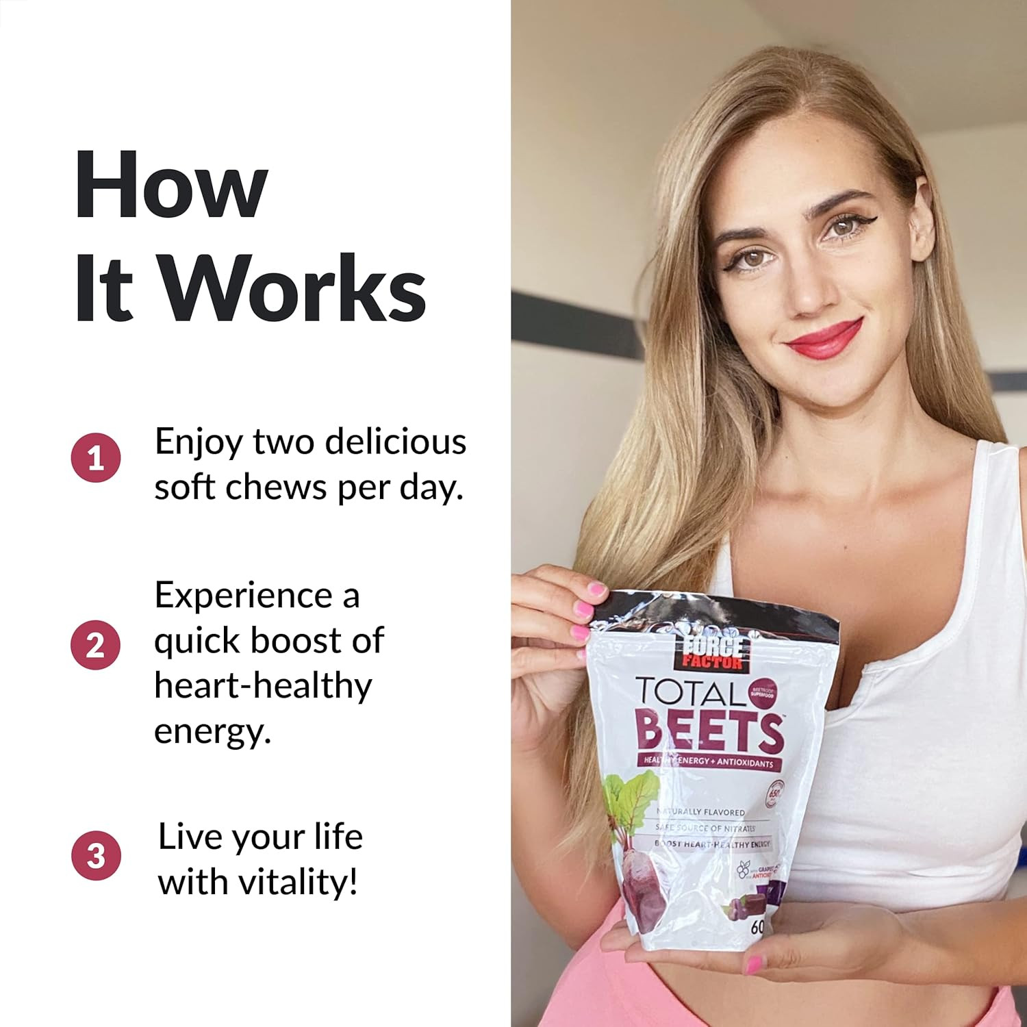 Total Beets Soft Chews with Beetroot, Nitrates, L-Citrulline, Grapeseed Extra…