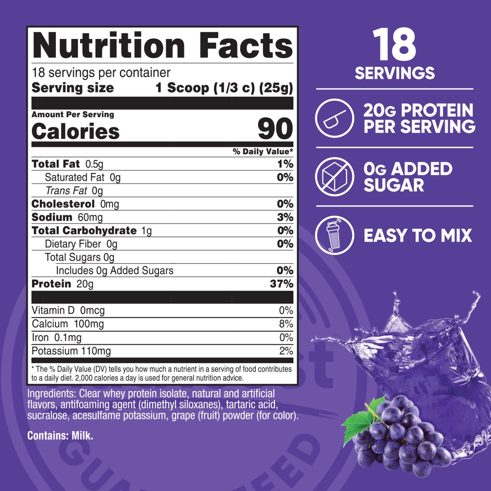 Nutricost Clear Whey Protein Isolate Powder (Concord Grape) 1 LB -20g of Protein