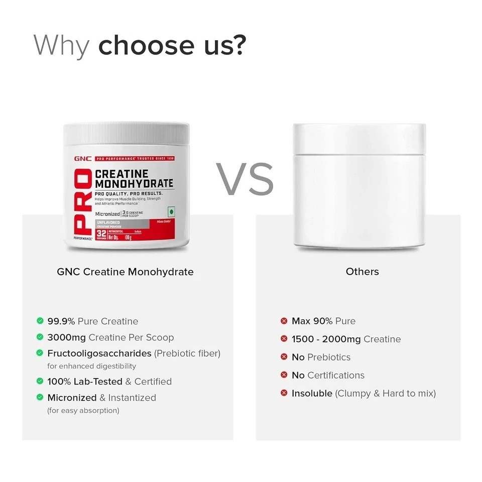 GNC Pro Performance Creatine Powder 100g – Unflavored & Gluten-Free P898