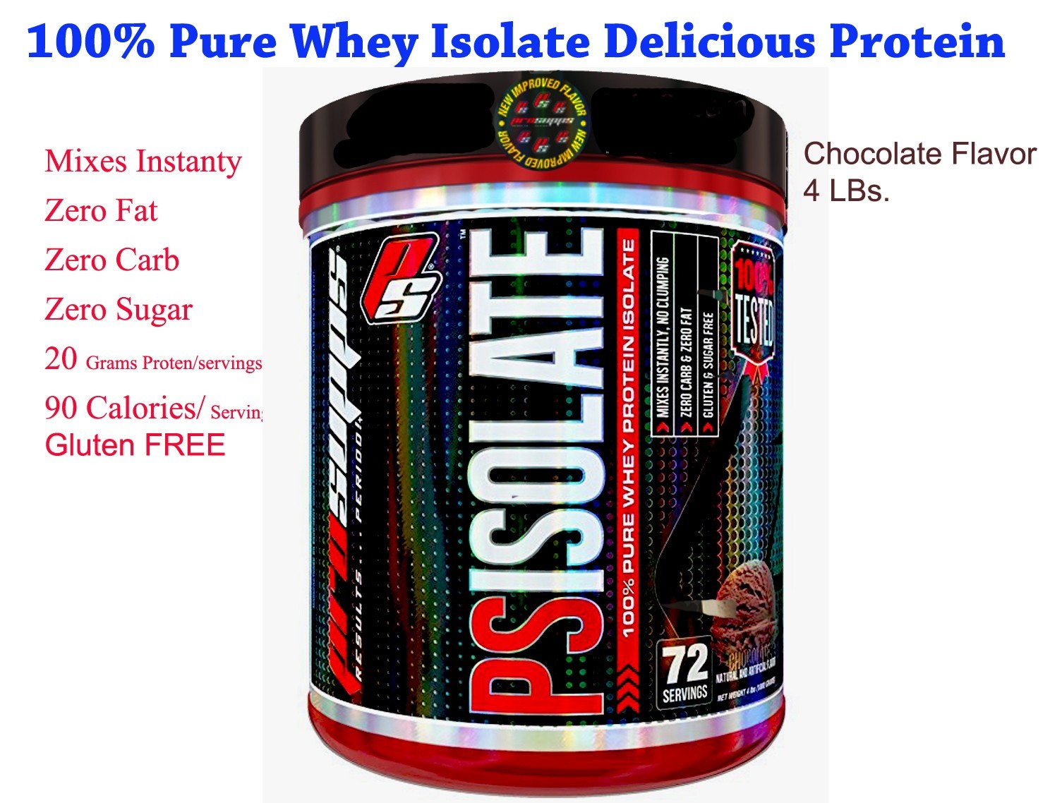 PS Isolate, 100% Pure Whey Isolate Protein Chocolate flavor 4 lbs, 72 Servings