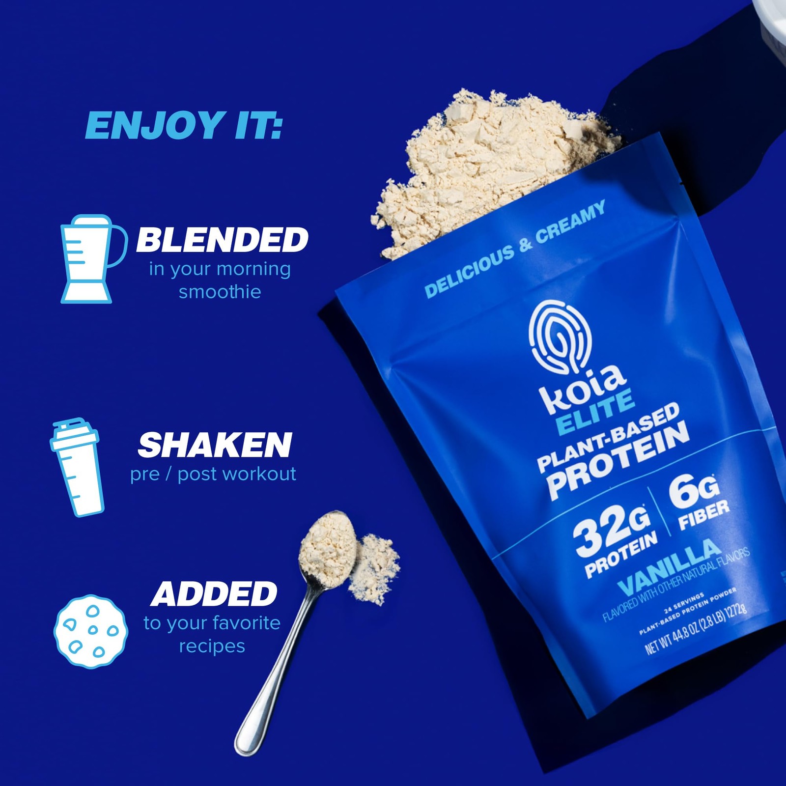 Koia Plant Based Protein Elite Powder, Vanilla, 32g Protein, 4g Sugar, 6g Prebio