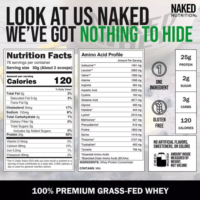 Whey 5LB 100% Grass Fed Unflavored Whey Protein Powder – Only 1 Ingredient, NSF