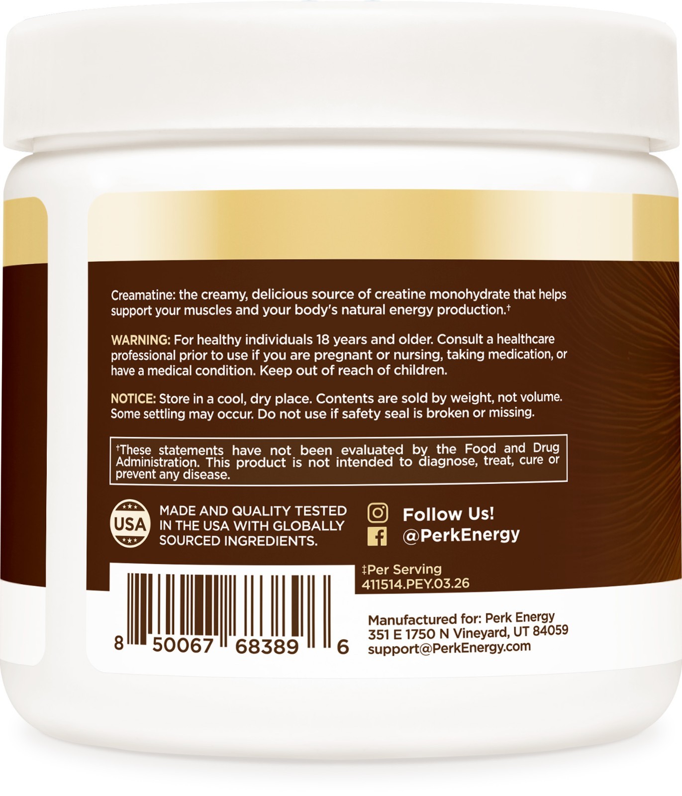 Perk Creamatine (Coconut Cream) 30 Servings – Flavored Creatine Monohydrate, 5g