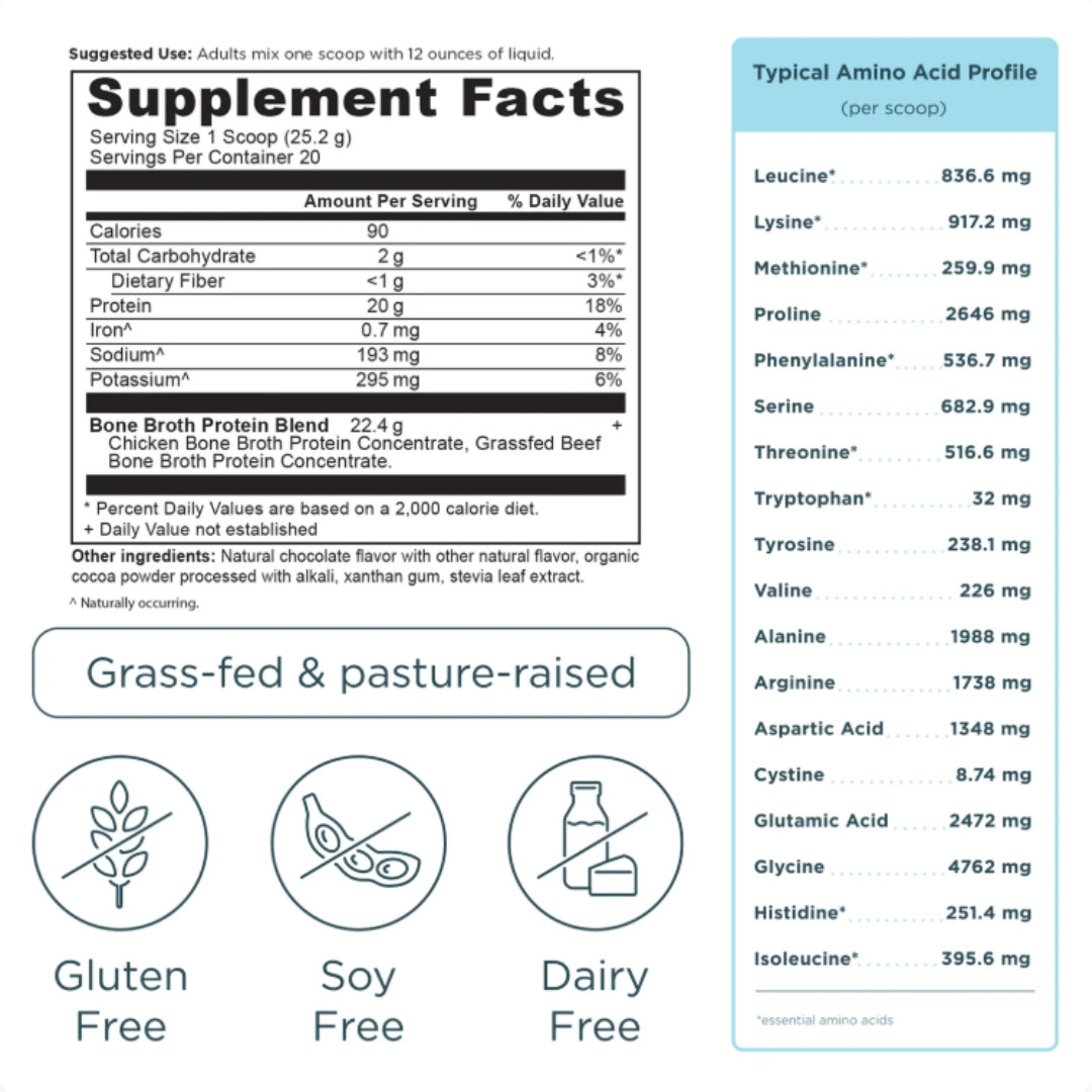 Ancient Nutrition Bone Broth Protein Powder, Chocolate – 20 Servings