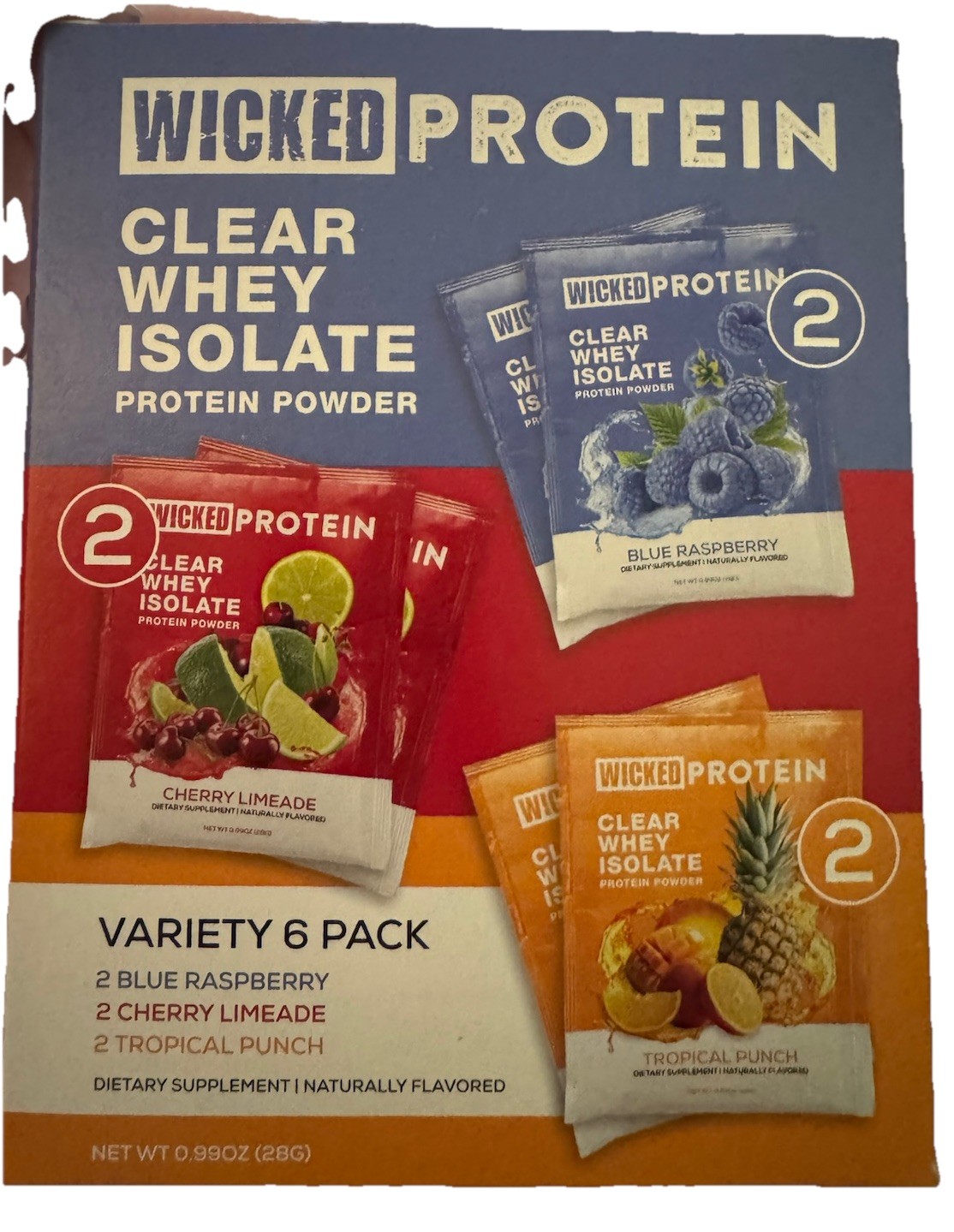 Wicked Protein Clear Whey Isolate Protein Powder Variety 6 Pk Rasp/cherry/punch