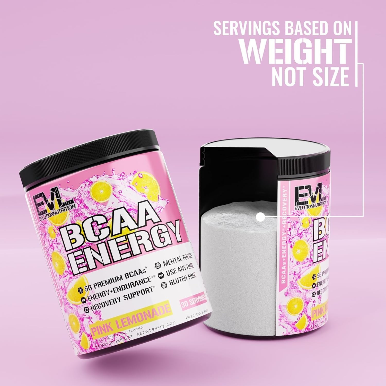 Natural Caffeine BCAA Energy Supplement – 30 Servings, Pink Lemonade Delight