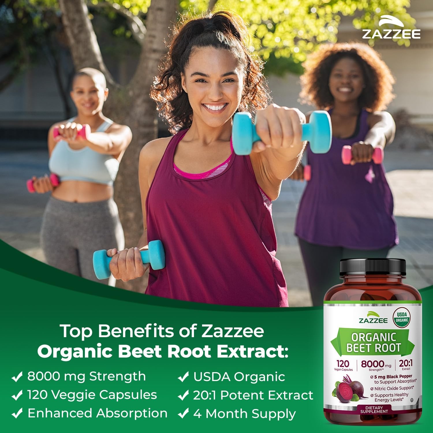 Zazzee Usda Organic Beet Root 8000 Mg Strength 201 Extract 120 Vegan Quick