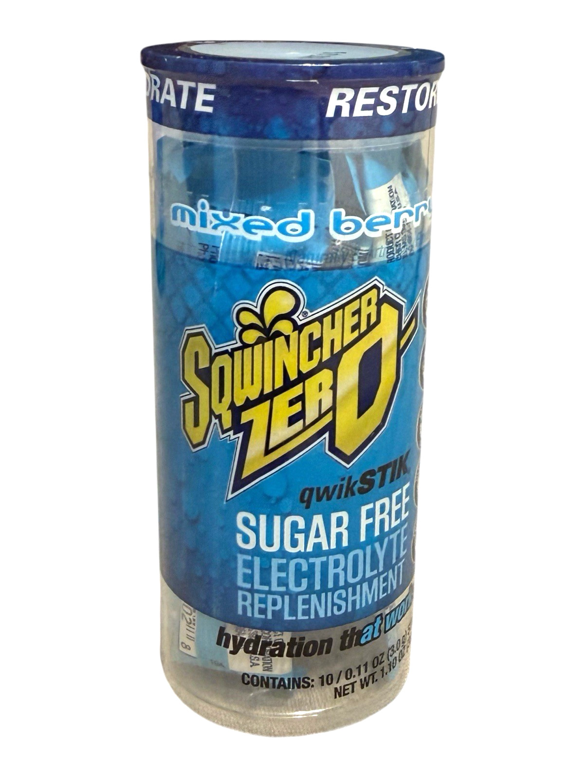 Sqwincher Zero qwikSTIK – 10 Packets Mixed Berry, Sugar-Free Electrolyte Powder