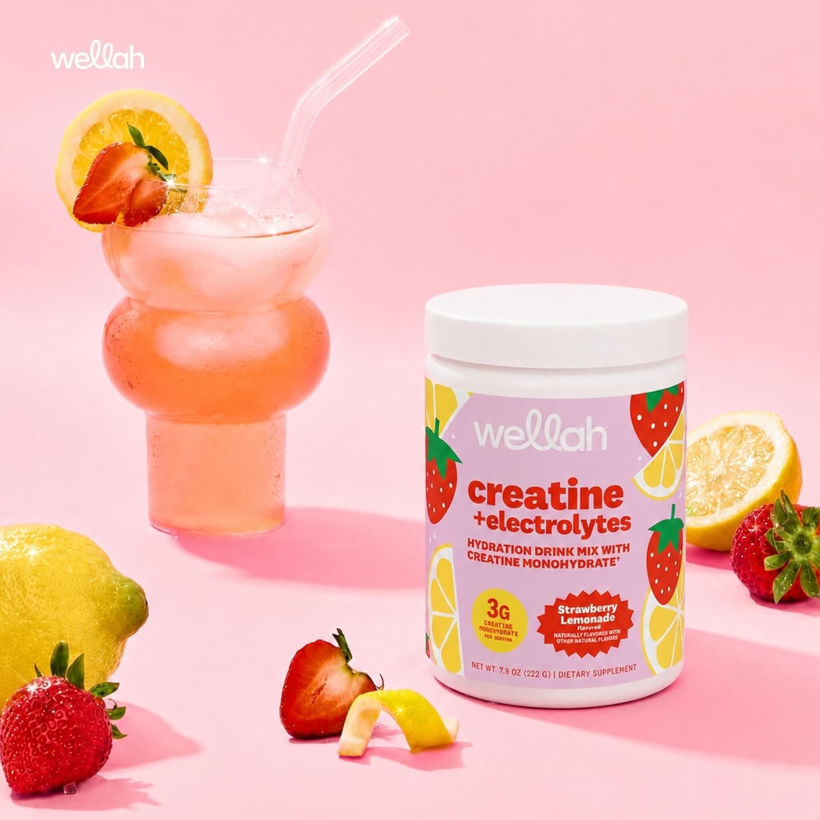 Wellah Creatine + Electrolytes Powder Strawberry Lemonade 30 Servings