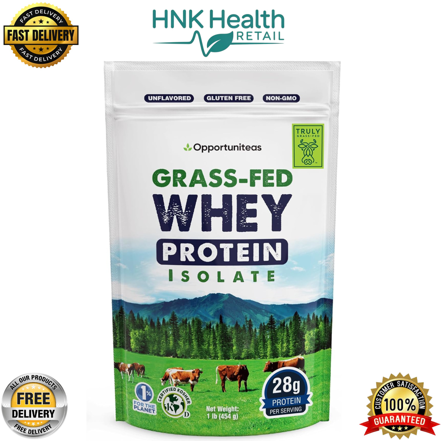 Opportuniteas Grass Fed Whey Isolate Protein Powder – Unflavored, 1lb