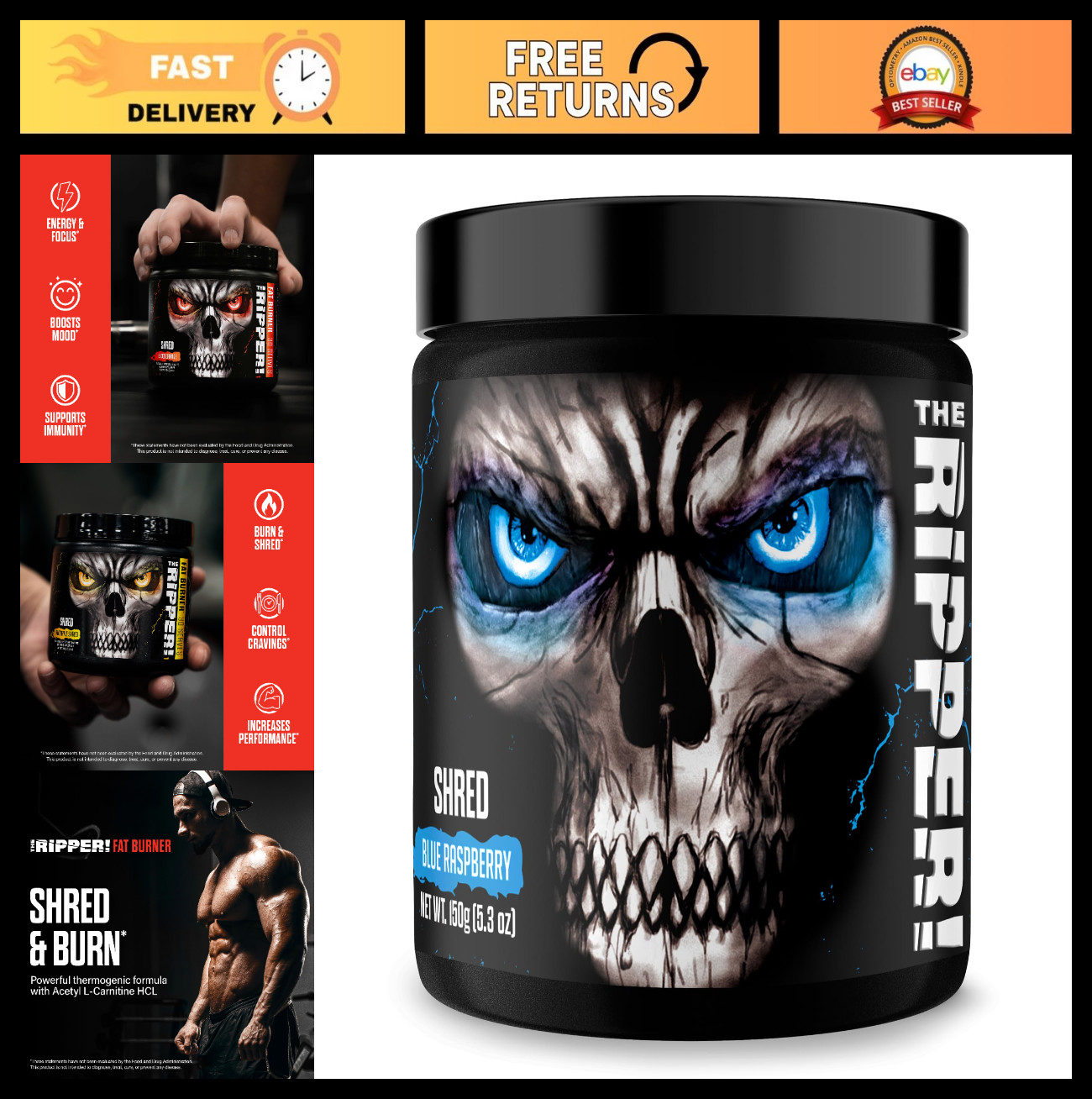 Thermogenic Fat Burner Powder – Pre Workout Drink Mix, Blue Raspberry, 30 Servin