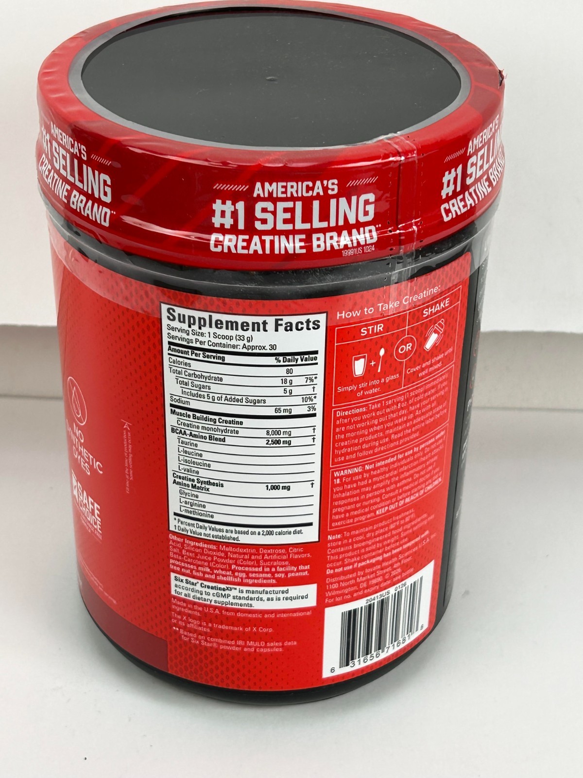 SixStar Creatine X3 Enhance Muscle Performance 8g 2.17lbs Fruit Punch 03/2028