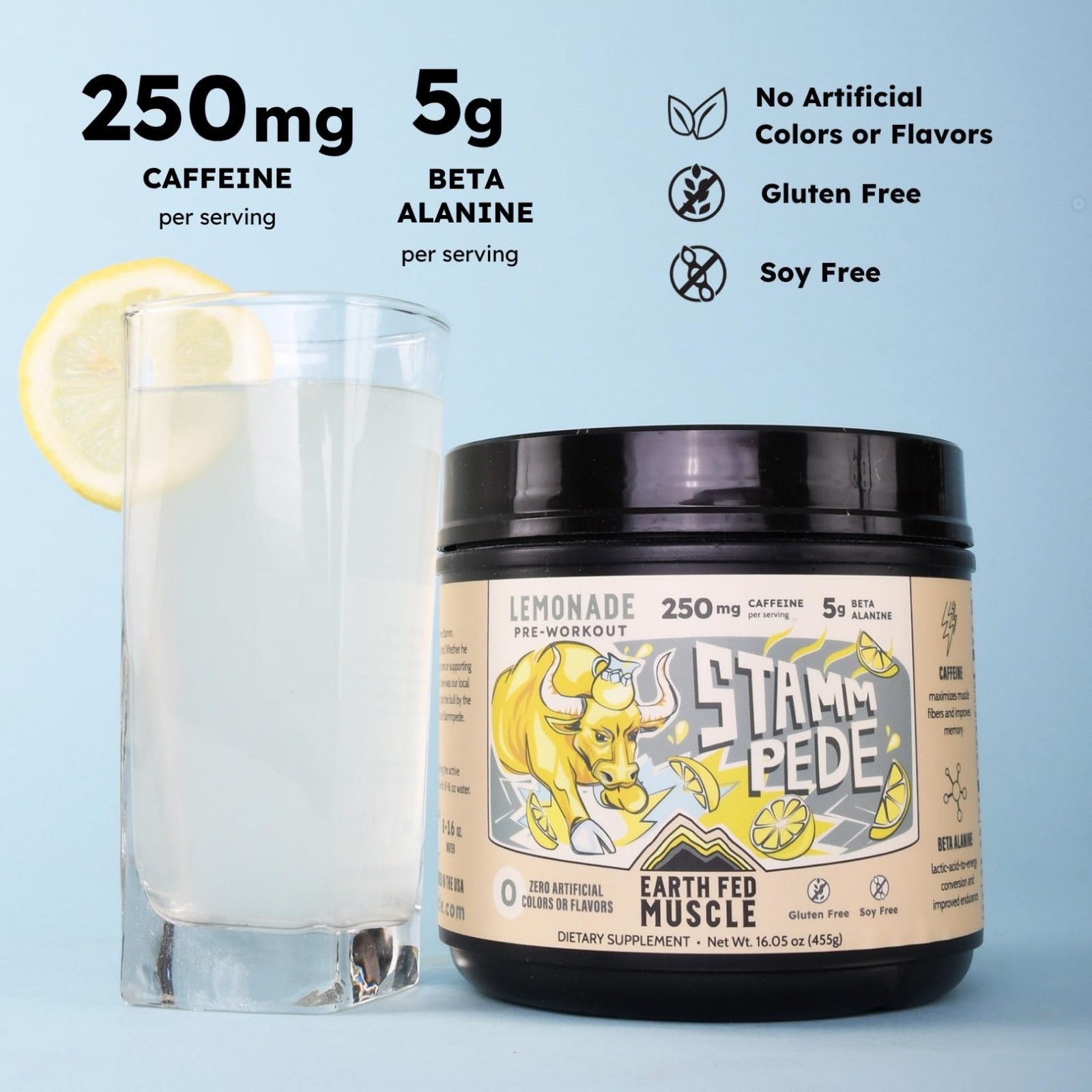 Lemonade Pre Workout Supplement – 250mg Caffeine, 5g Beta Alanine, Citrulline, 2
