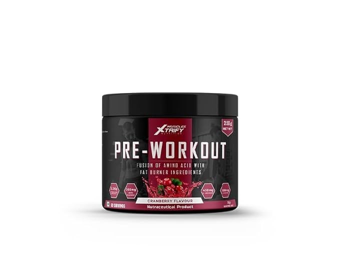 Muscles Xtrify Pre-Workout Powder Cranberry Flavour 250g Energy&Endurance Booste