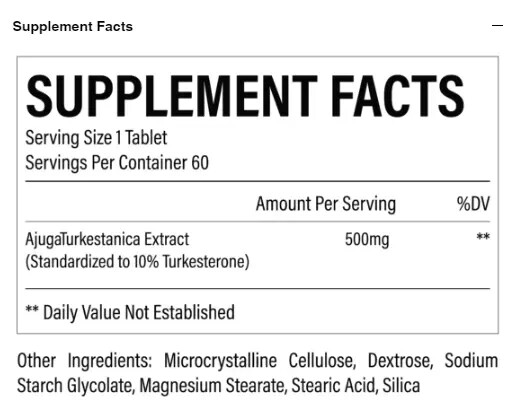 RAW Nutrition Pure Turkesterone Ajuga Turkestanica Extract 500mg 60 Capsules New