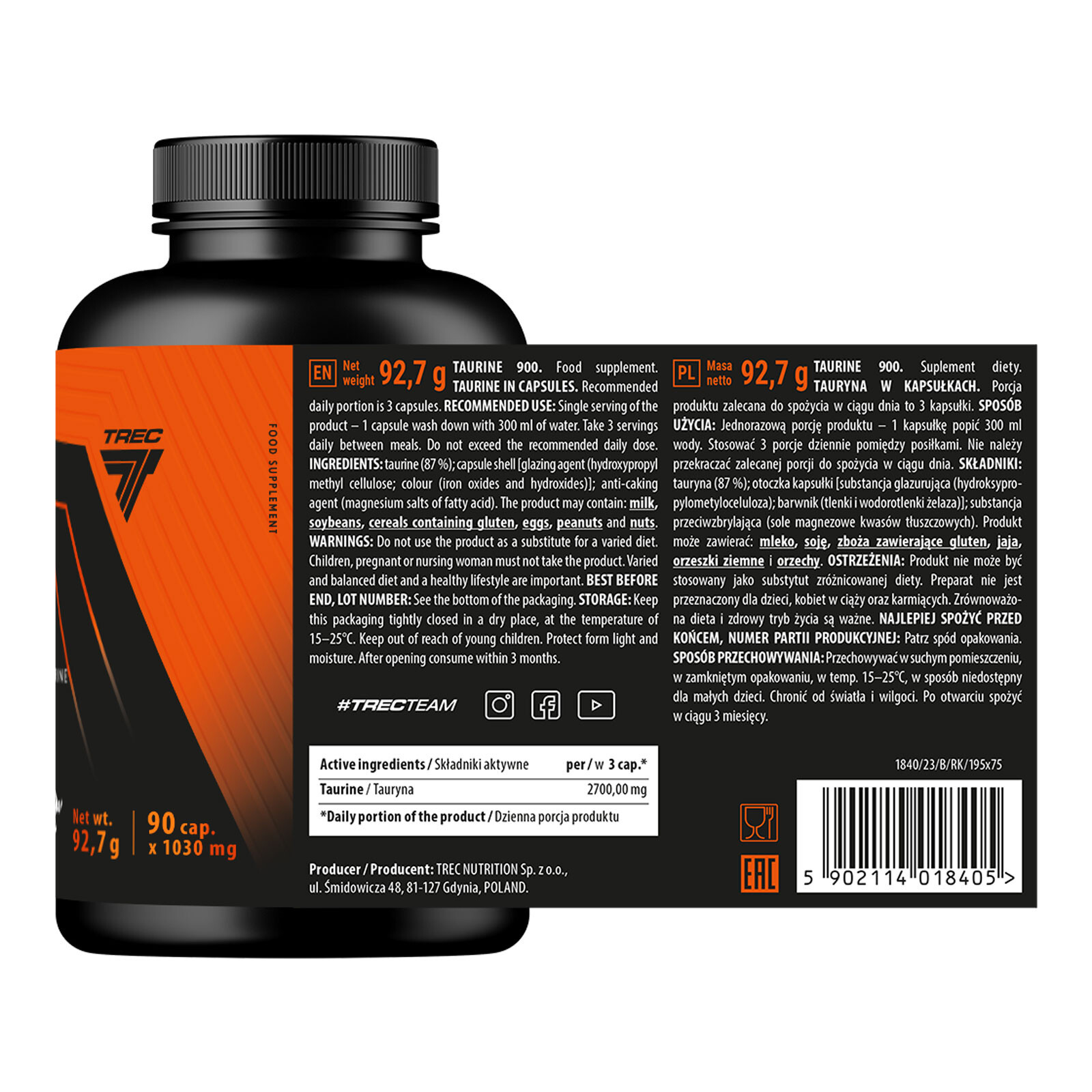 TAURINE 900 – 90–270 Capsules – Focus, Energy, Muscle, Amino Acid – No Caffeine