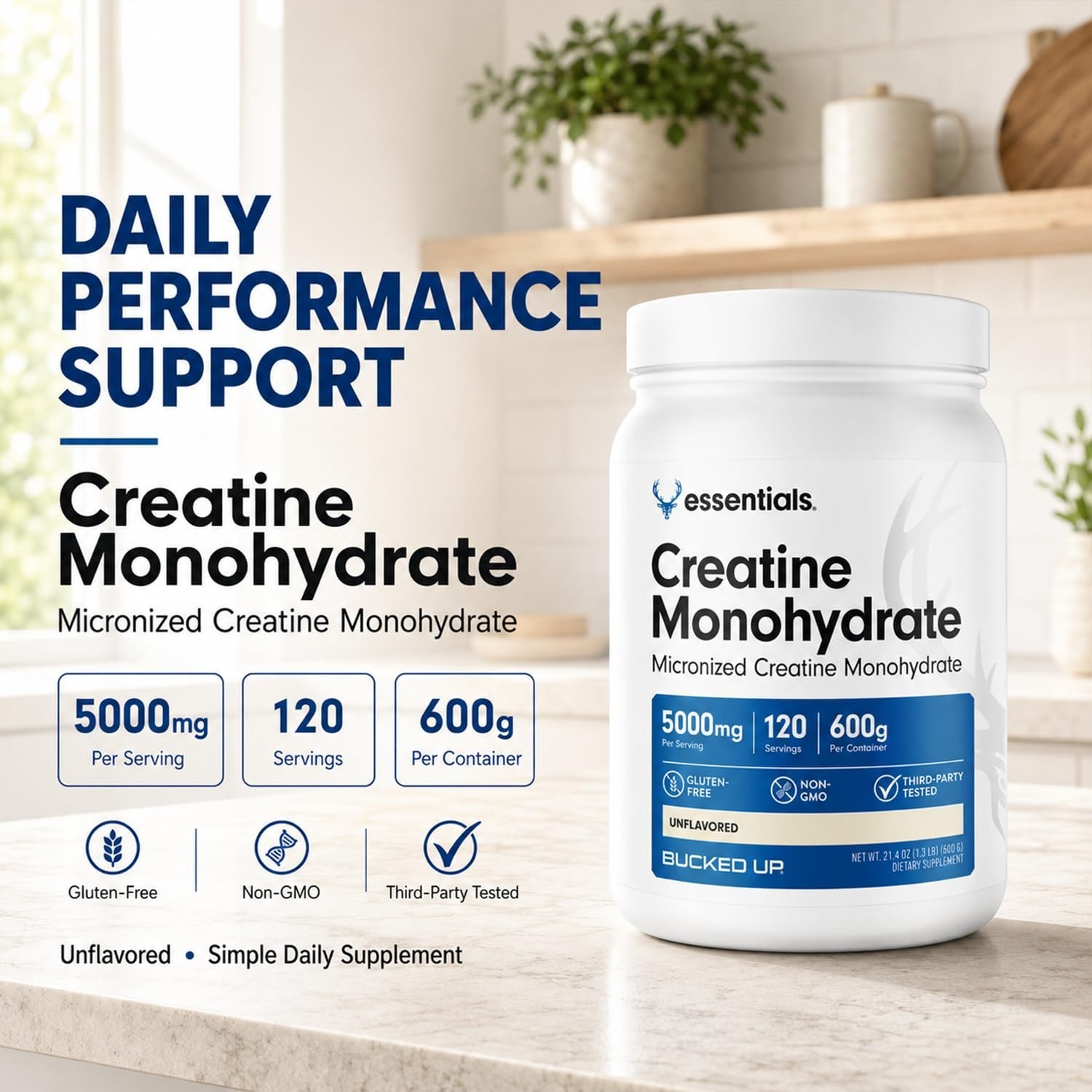 Micronized Creatine Monohydrate Powder – Unflavored, Easy Mix, 5G/Serving, 120 S