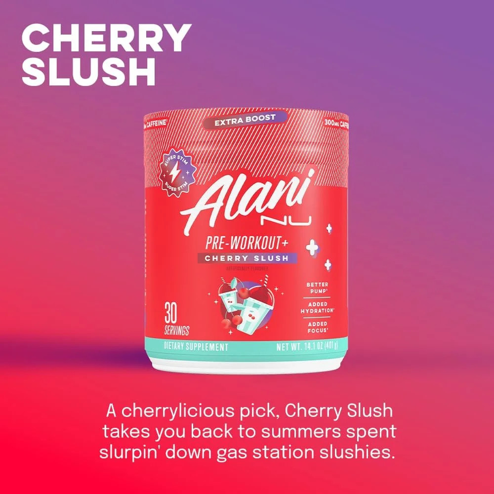 Pre-Workout+ Powder, Cherry Slush, 30 Servings, 300Mg Caffeine