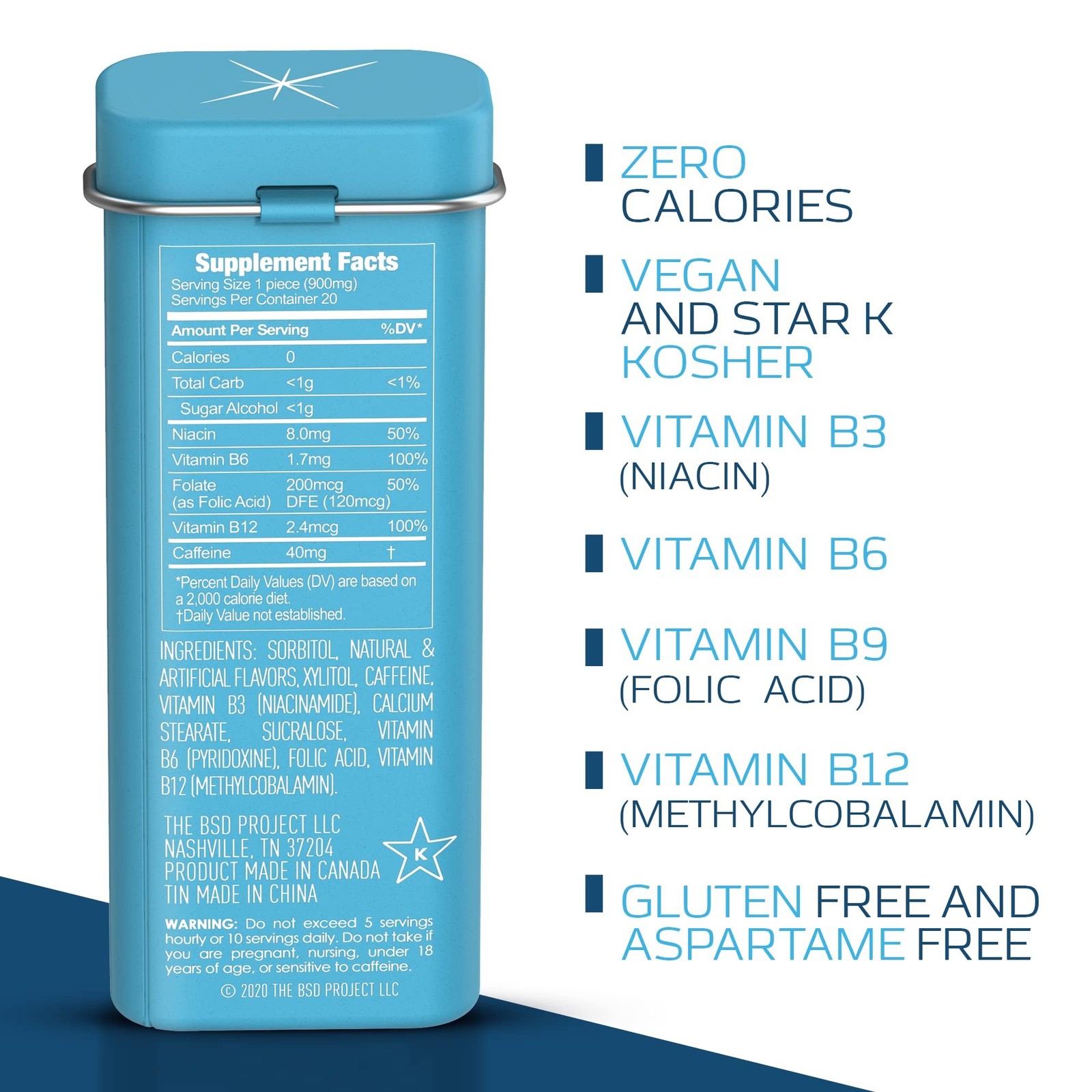 Viter Energy Caffeinated Mints 40mg Caffeine, B Vitamins, Sugar Free. (Winter…