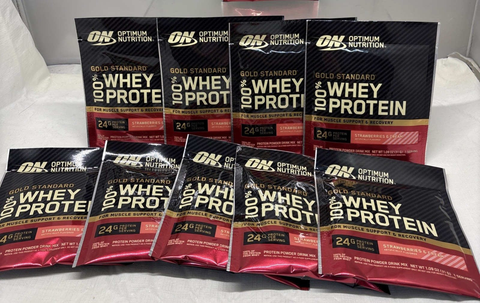 9X Optimum Nutrition Gold Standard 100% Whey Protein Powder 1 SERV STRAWBER B95