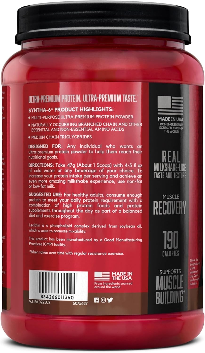 SYNTHA-6 Protein Powder – Ultimate Chocolate Milkshake, 14 Servings, 22g Protein