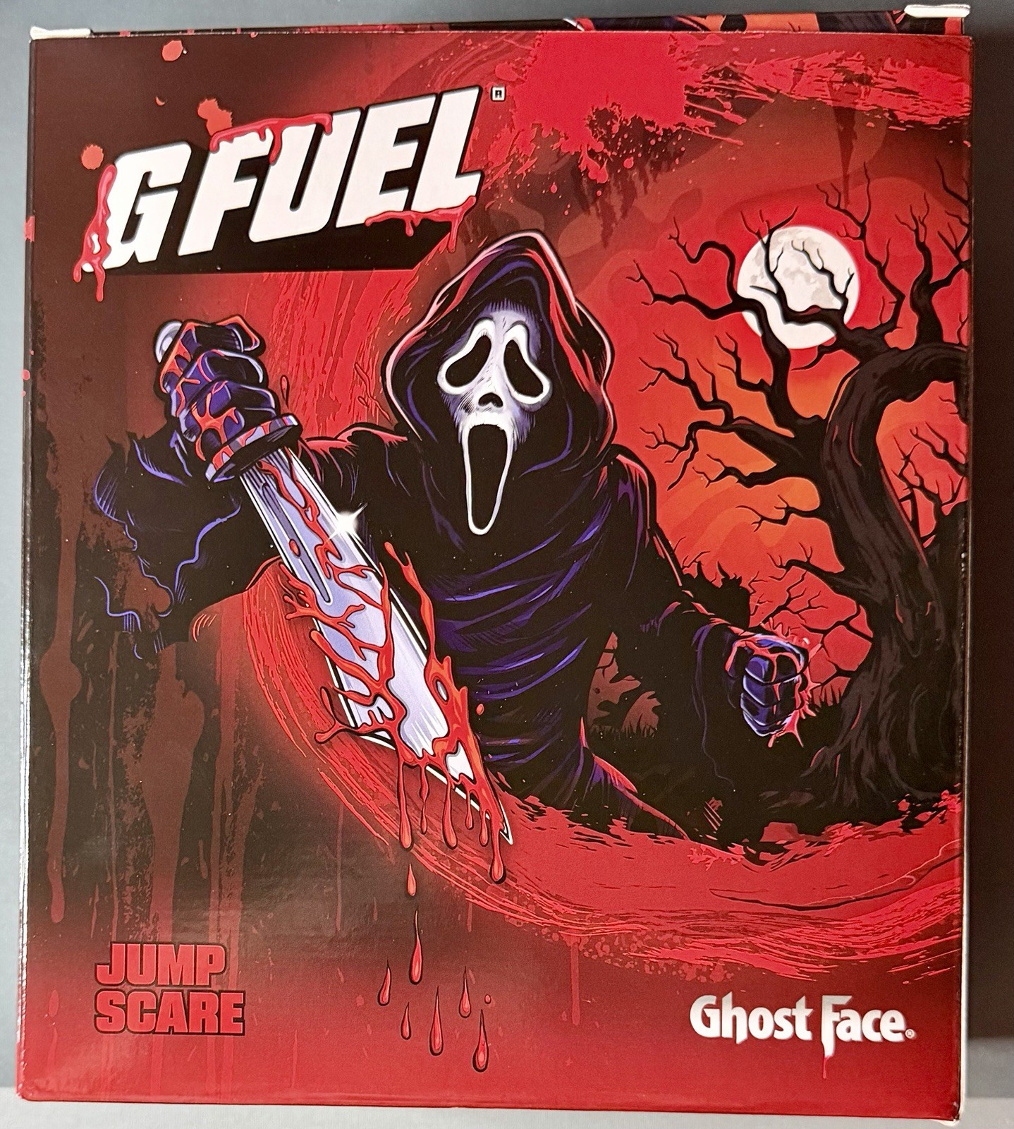 G Fuel Scream Ghost Face Jump Scare Collector’s Box,Tub, & Sticker