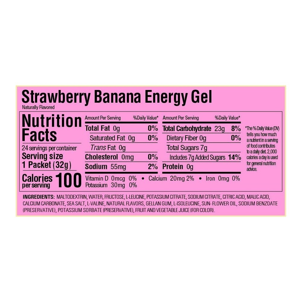 GU ORIGINAL ENERGY GEL : CAFFEINE-FREE STRAWBERRY BANANA – Box of 24